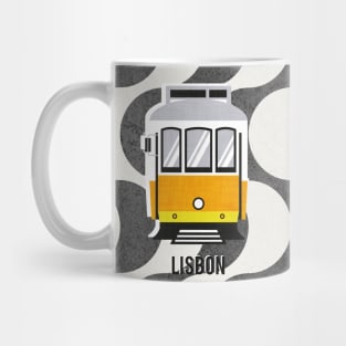 Lisbon trams // print // Portuguese Rossio cobblestone inspiration background lemon lime and marigold transport Mug